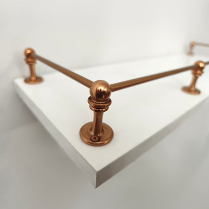 Copper-Coated Solid Brass Gallery Rail – solid brass shelf rail posts and rod, Mooy Brass